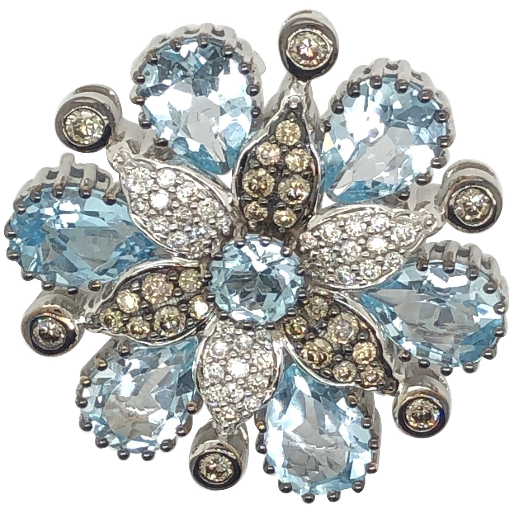 Le Vian 6.98 Carat Blue Topaz White Gold Pin