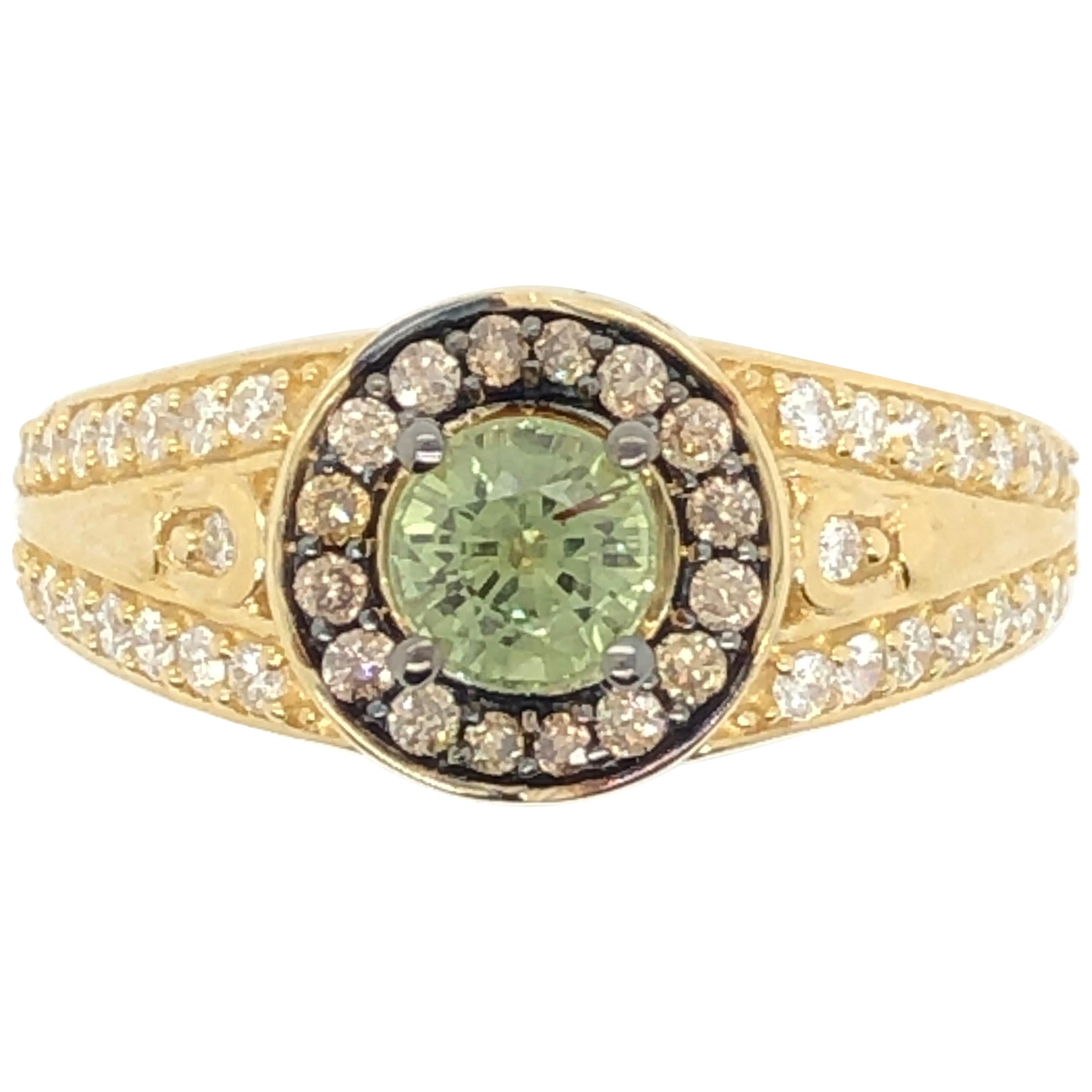 Le Vian 7/8 Carat Green Sapphire Yellow Gold Bridal Ring For Sale