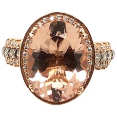 Le Vian 7 Carat Oval Morganite Chocolate Diamond Rose Gold Ring