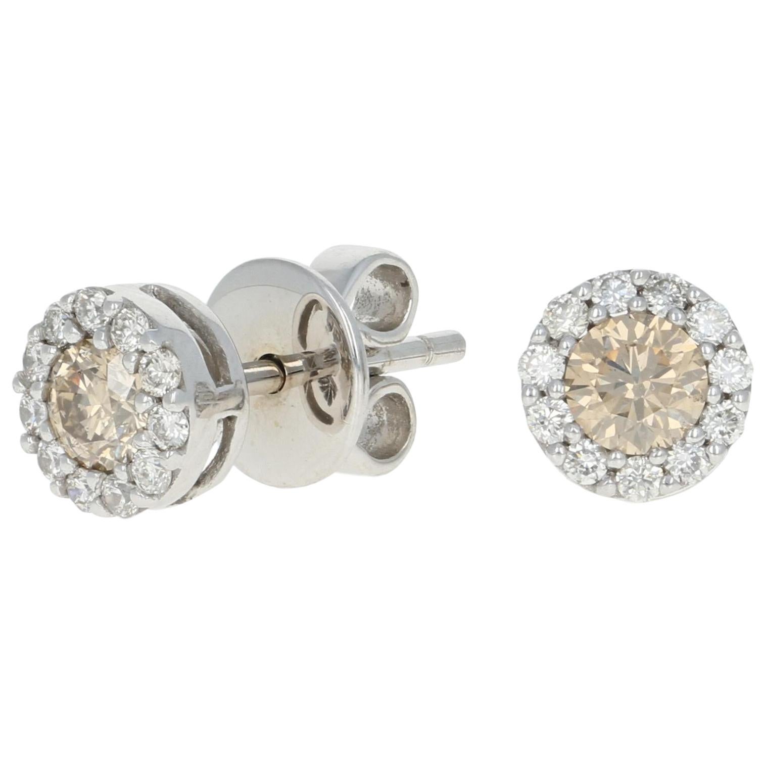 Le Vian .75 Carat Round Brilliant Diamond Halo Earrings, 14k Gold Pierced Studs