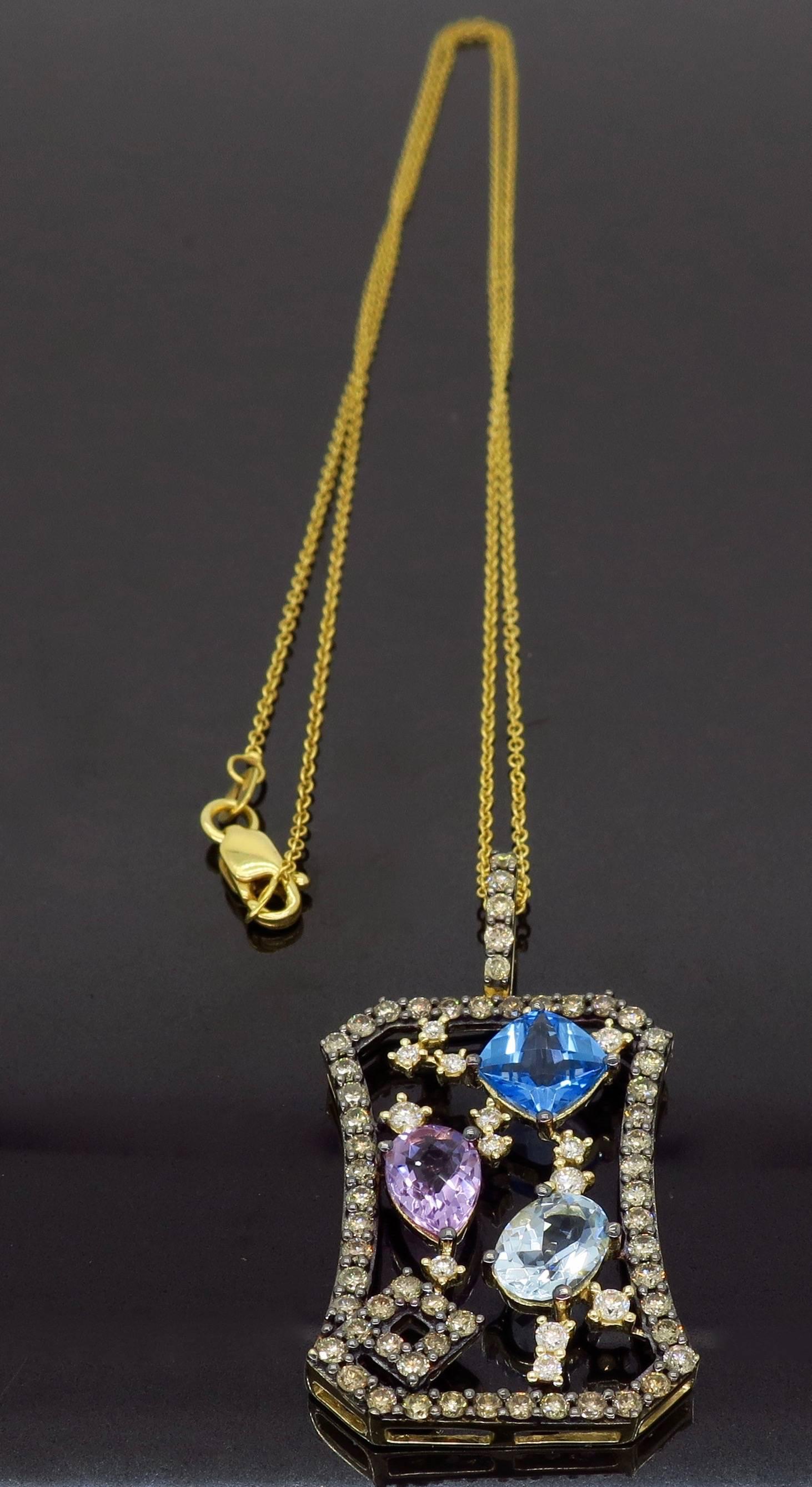 Le Vian Abstract Gemstone and Diamond Necklace In Excellent Condition In Webster, NY