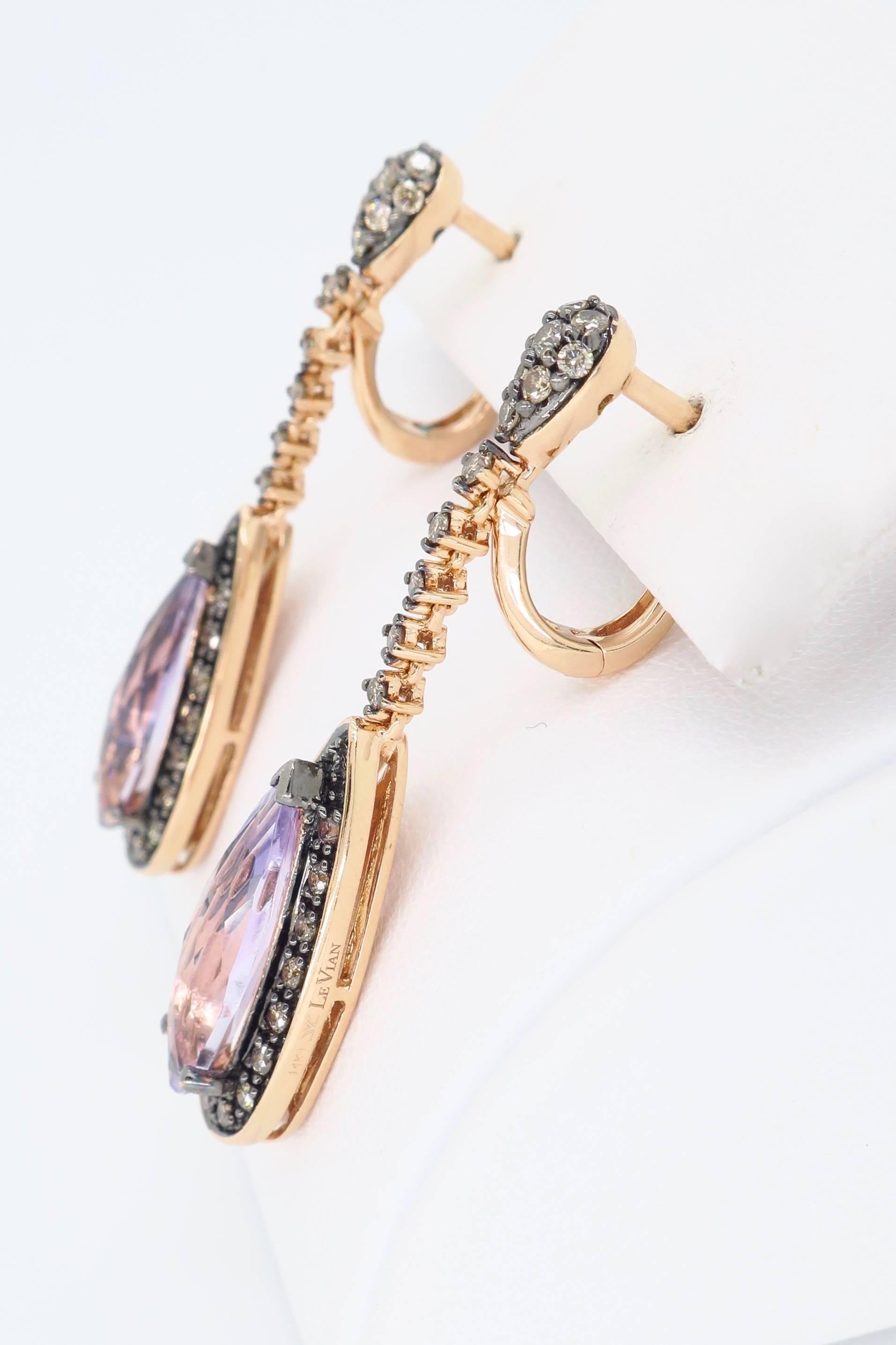 Women's or Men's Le Vian Amethyst and Diamond Drop Earrings in Rose Gold