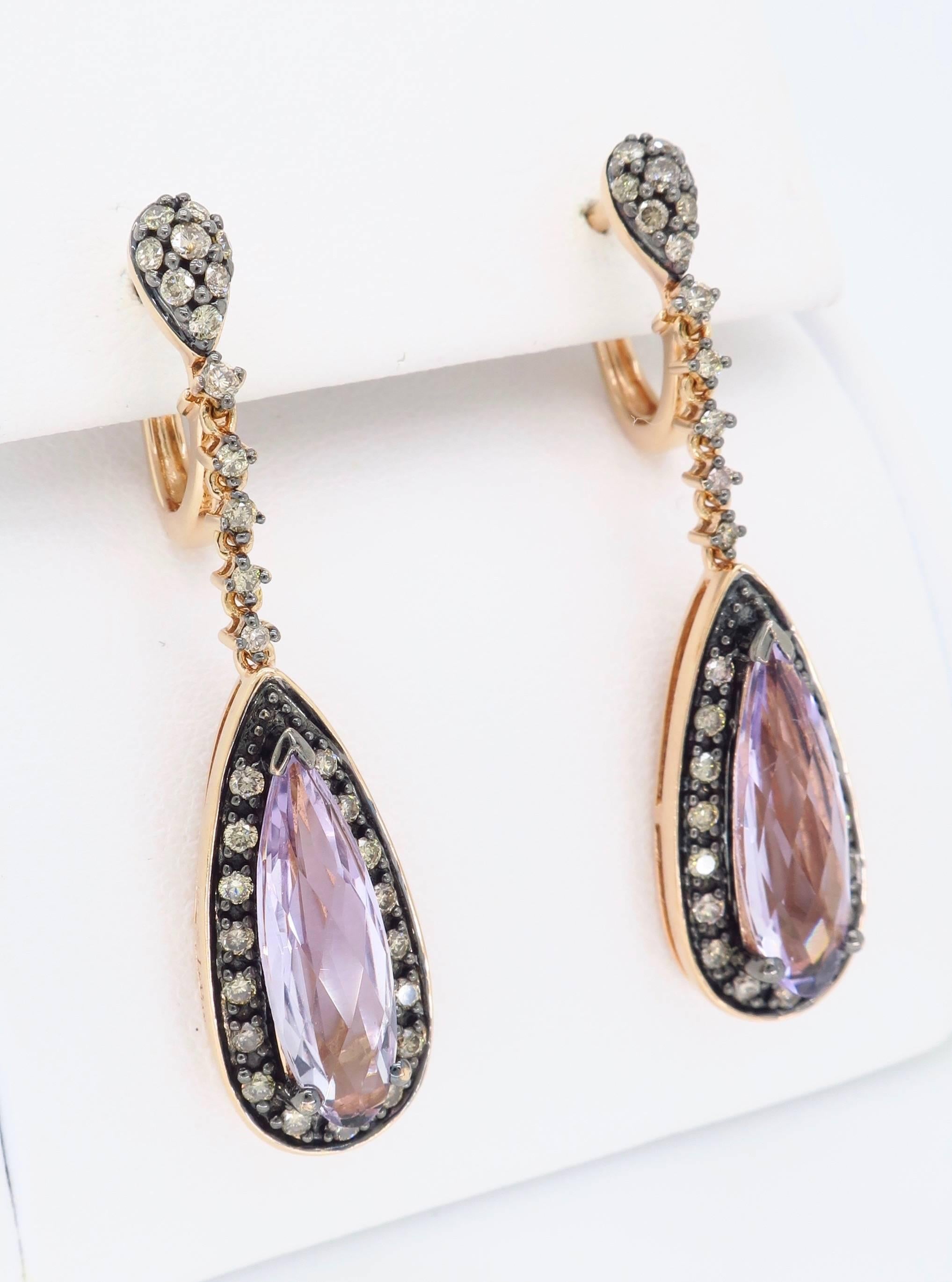 Le Vian Amethyst and Diamond Drop Earrings in Rose Gold 1