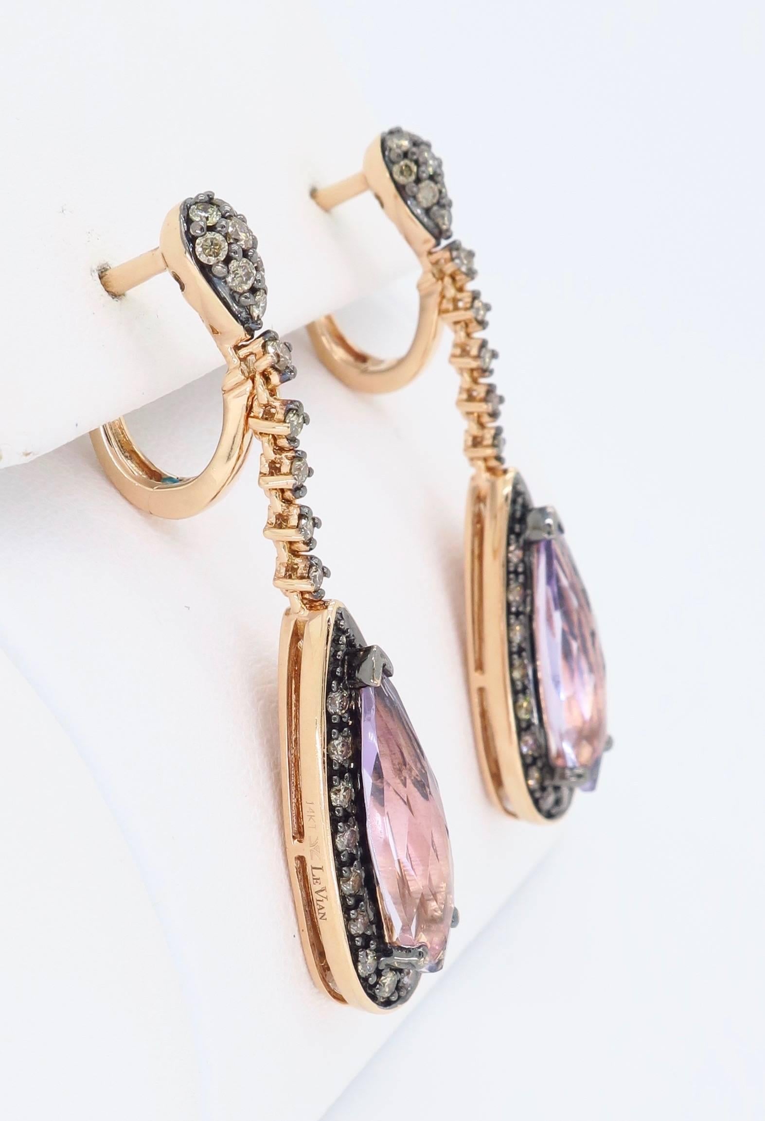 Le Vian Amethyst and Diamond Drop Earrings in Rose Gold 2