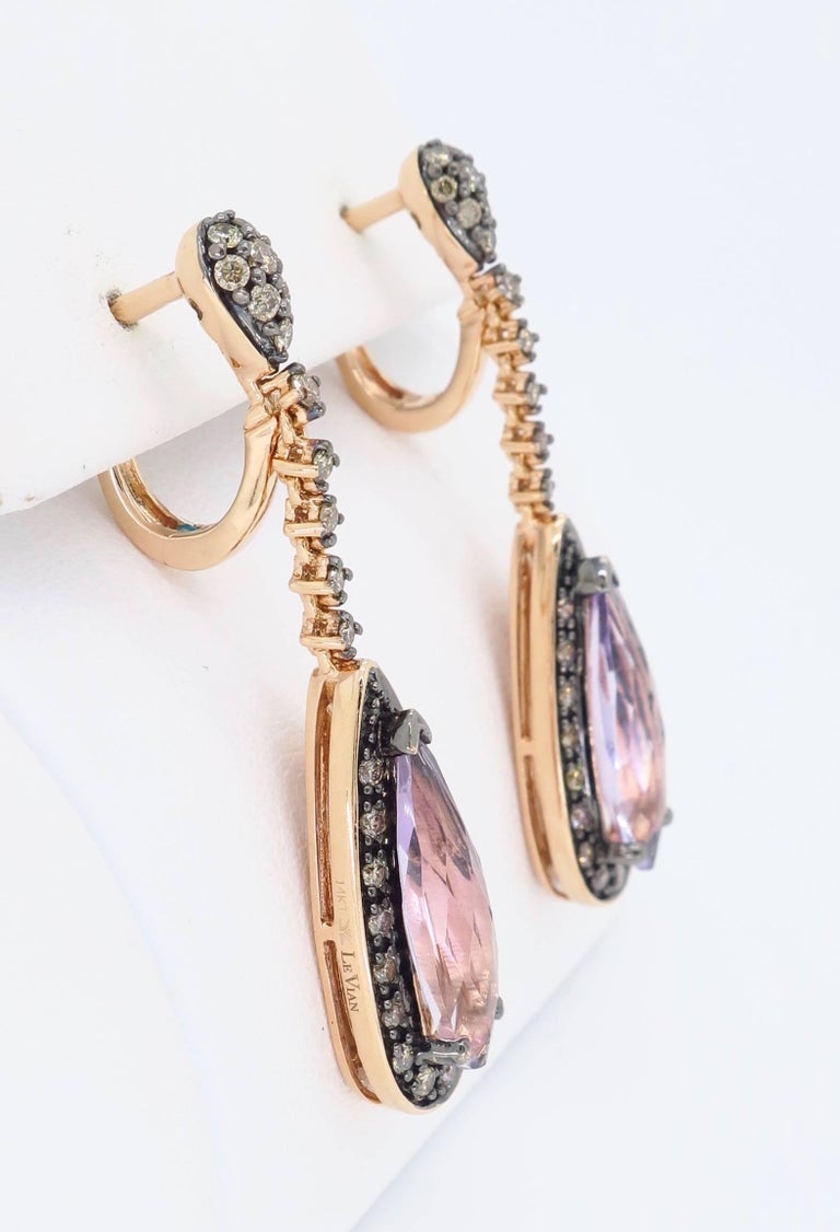 Le Vian Amethyst and Diamond Drop Earrings in Rose Gold For Sale at 1stdibs