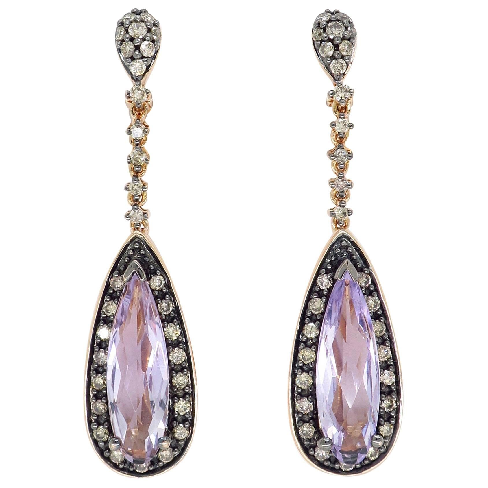 Le Vian Amethyst and Diamond Drop Earrings in Rose Gold