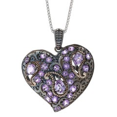 Antique Le Vian Amethyst Paisley Heart Pendant Necklace Sterling 925 Pear 2.91ctw