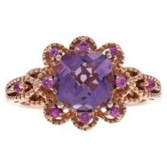 Le Vian Amethyst Sapphire Halo Ring - Rose Gold 14k Sq Cushion 2.60ctw Floral