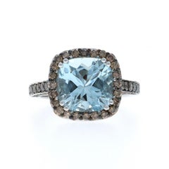 Le Vian Aquamarine Diamond Halo Ring White Gold 14k Sq Cushion 5.13ctw
