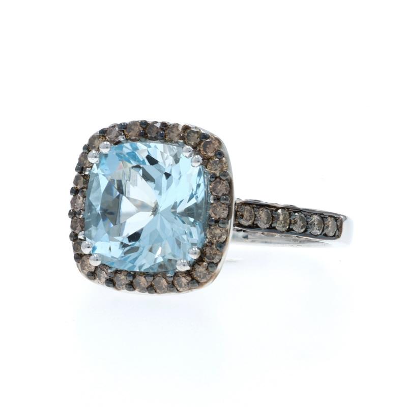 Le Vian Anello aureola con acquamarina e diamanti in oro bianco 14k Sq Cuscino 5,13ctw In condizioni ottime in vendita a Greensboro, NC