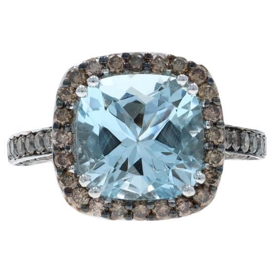 Le Vian Anello aureola con acquamarina e diamanti in oro bianco 14k Sq Cuscino 5,13ctw in vendita