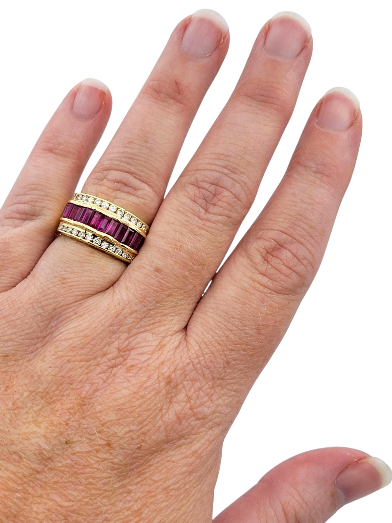 Le Vian Baguette Cut Ruby Wave Detail Band Ring with Diamonds in 18K Yellow Gold For Sale 5