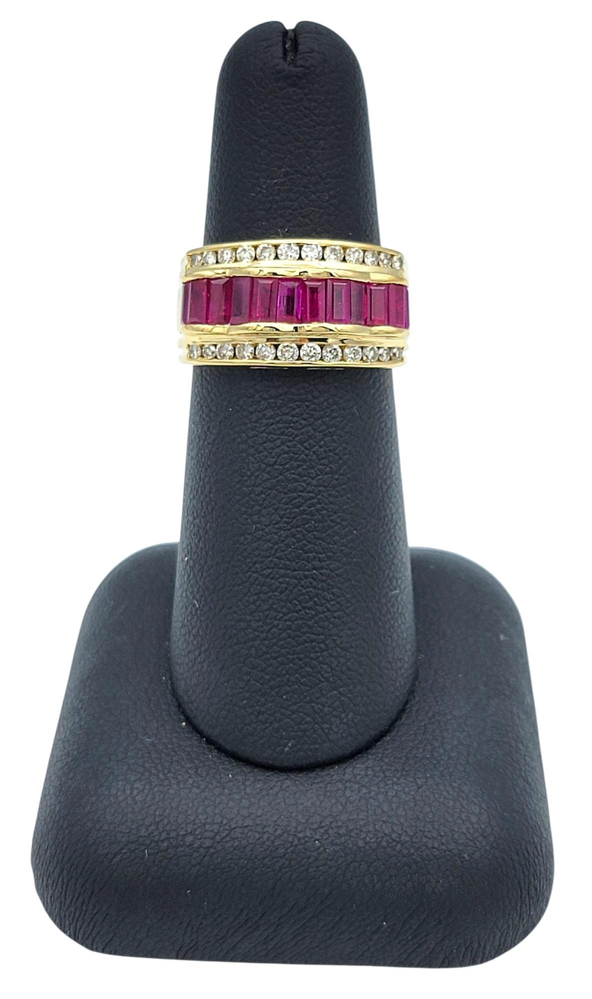 Le Vian Baguette Cut Ruby Wave Detail Band Ring with Diamonds in 18K Yellow Gold For Sale 7
