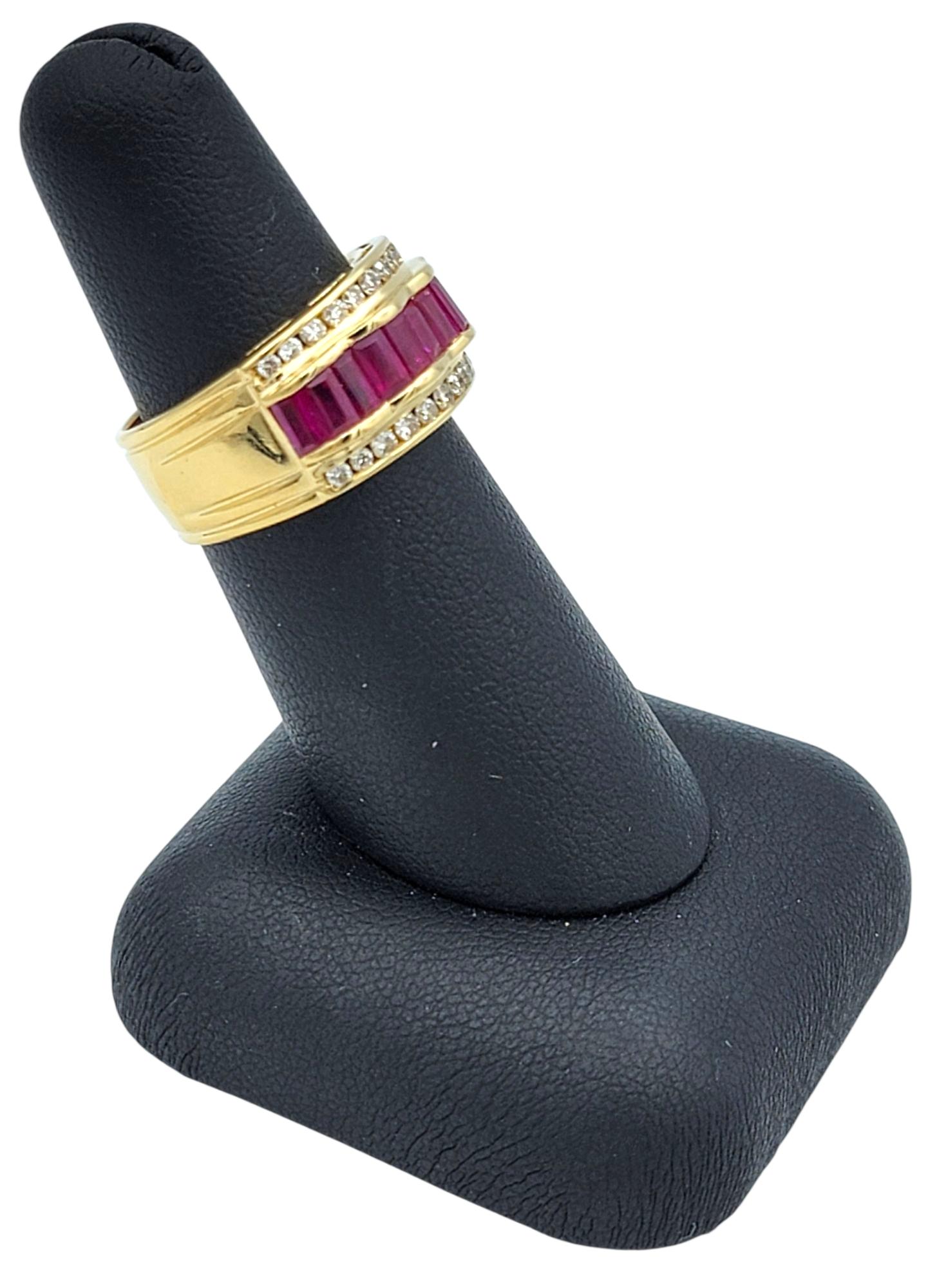 Le Vian Baguette Cut Ruby Wave Detail Band Ring with Diamonds in 18K Yellow Gold For Sale 8