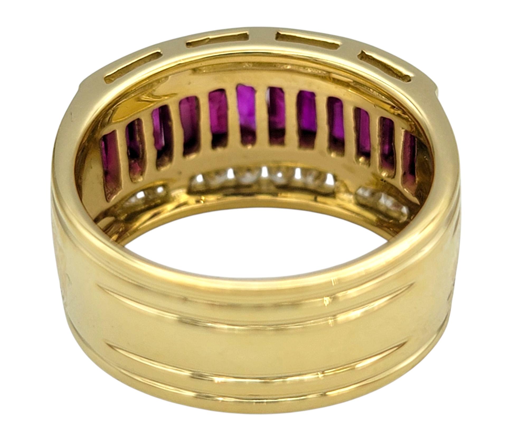 Le Vian Baguette Cut Ruby Wave Detail Band Ring with Diamonds in 18K Yellow Gold For Sale 1