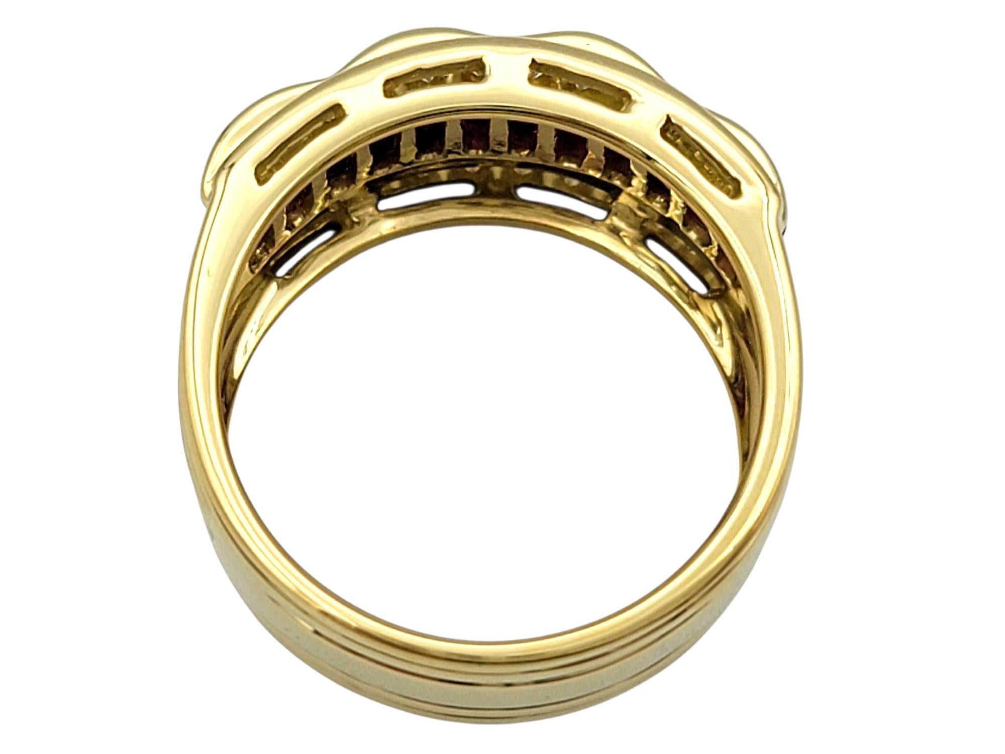 Le Vian Baguette Cut Ruby Wave Detail Band Ring with Diamonds in 18K Yellow Gold For Sale 2