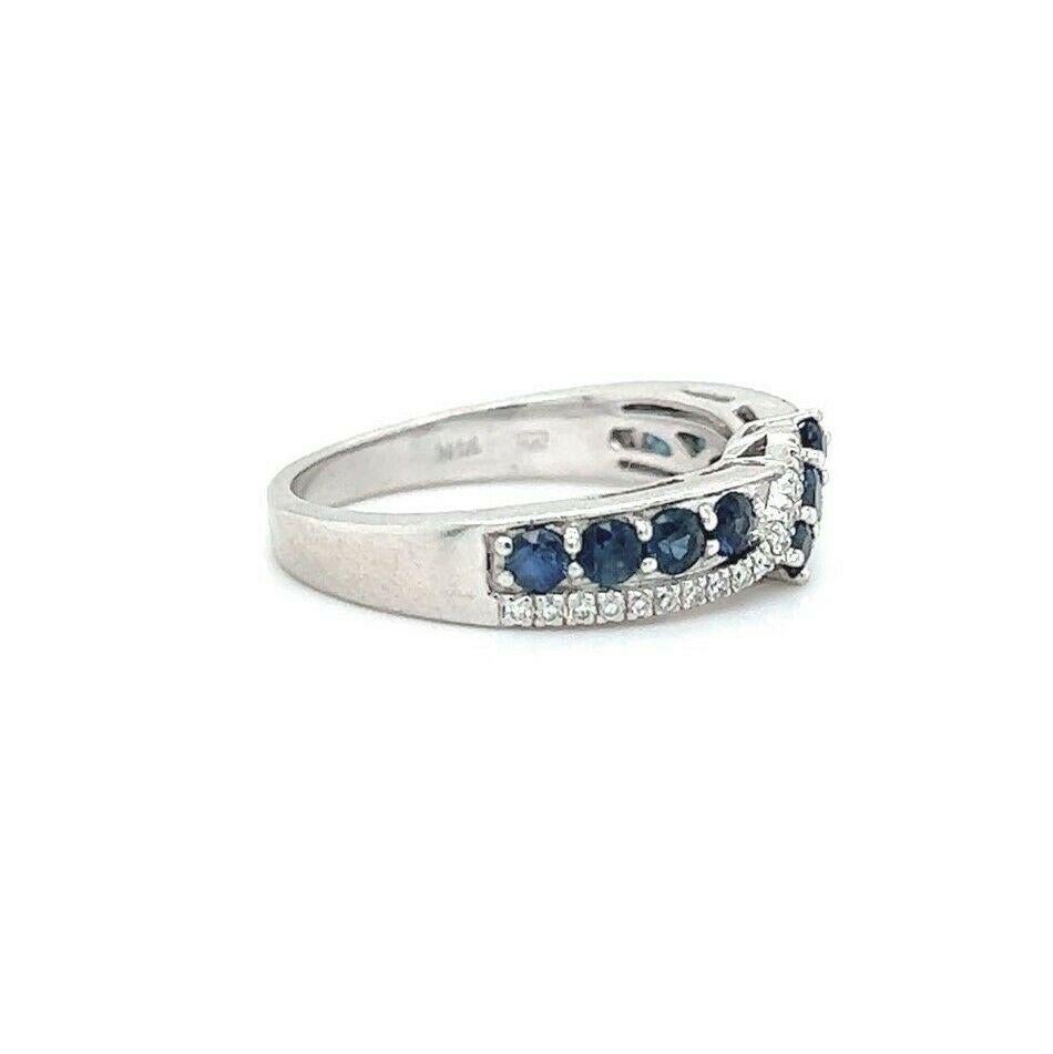 Le Vian Blue Sapphire and Diamond 14 Karat White Gold Ribbon Band Ring In Good Condition In Guilford, CT