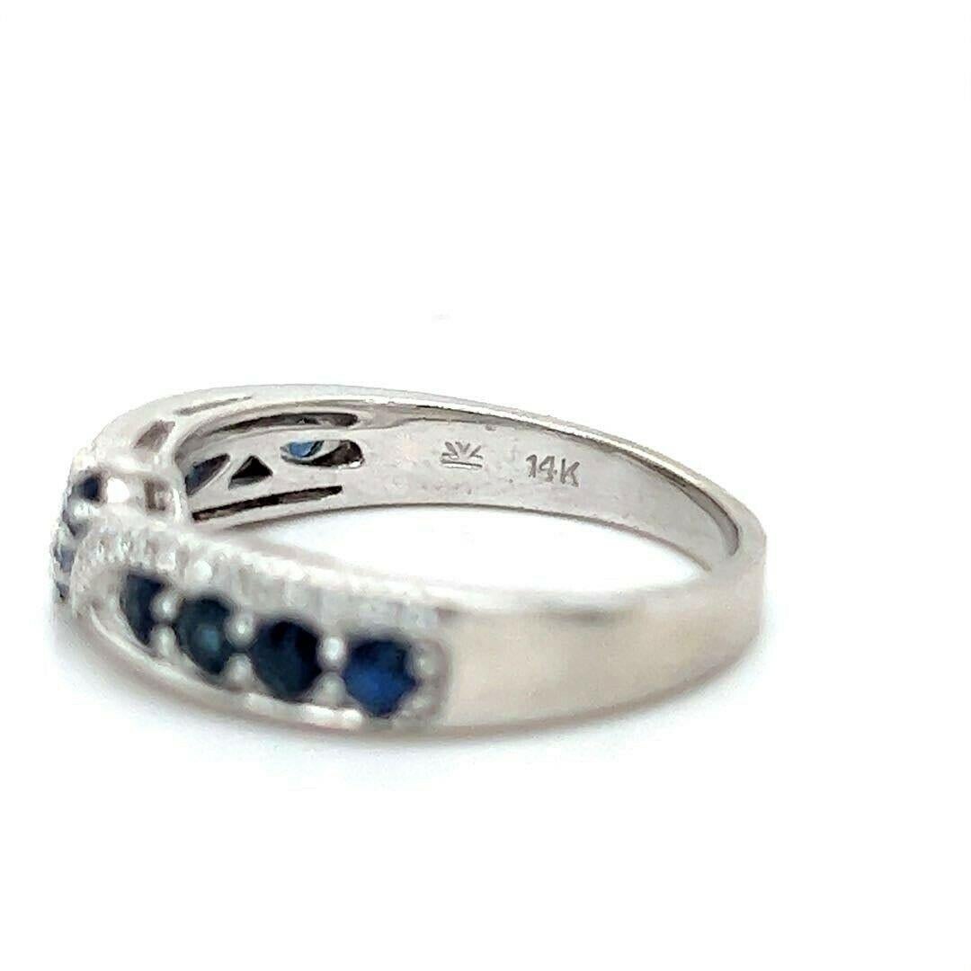 Le Vian Blue Sapphire and Diamond 14 Karat White Gold Ribbon Band Ring 1