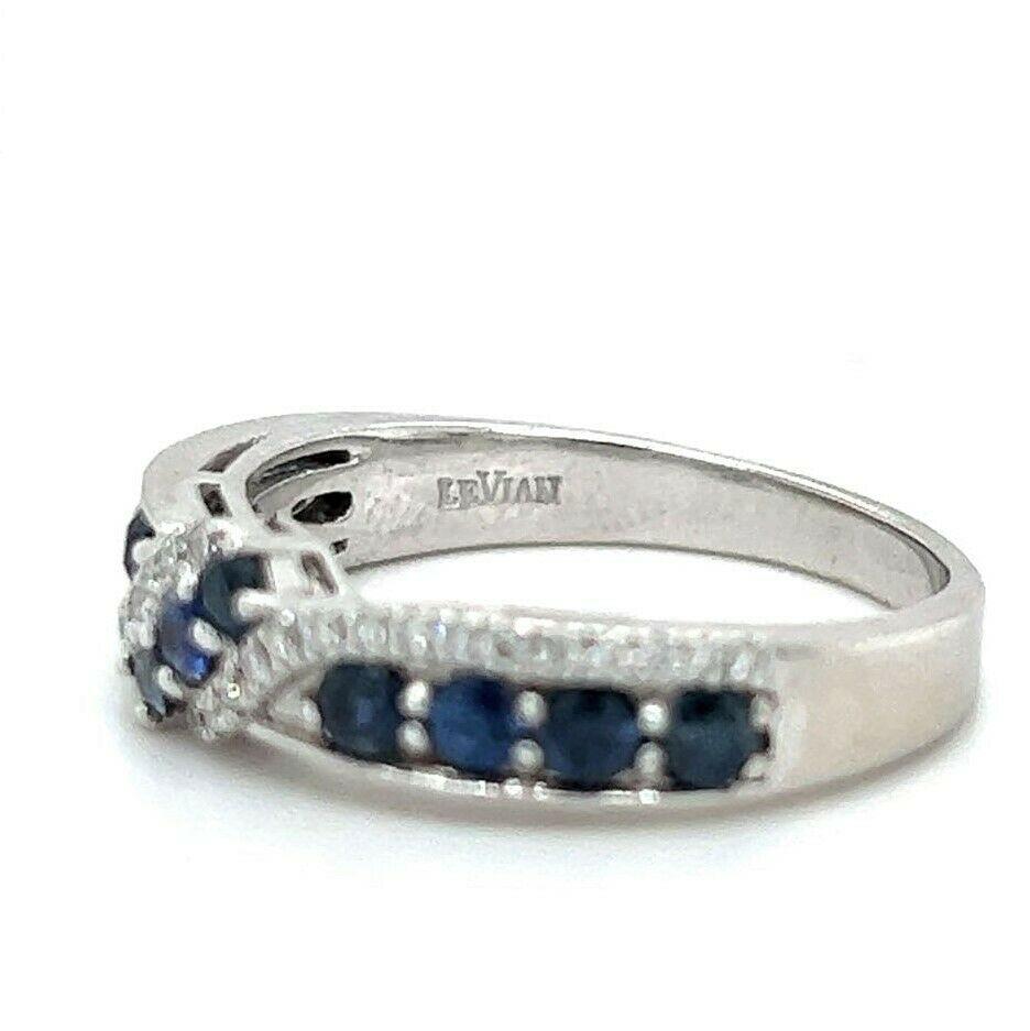 Le Vian Blue Sapphire and Diamond 14 Karat White Gold Ribbon Band Ring 2
