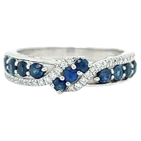 Le Vian Blue Sapphire and Diamond 14 Karat White Gold Ribbon Band Ring