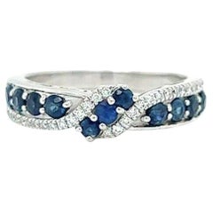 Le Vian Blue Sapphire and Diamond 14 Karat White Gold Ribbon Band Ring