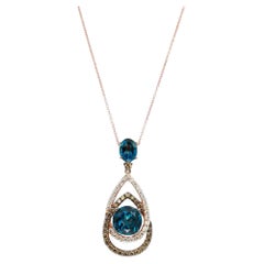 Le Vian Blue Topaz & Diamond Pendant Chain Necklace 14K Rose Gold