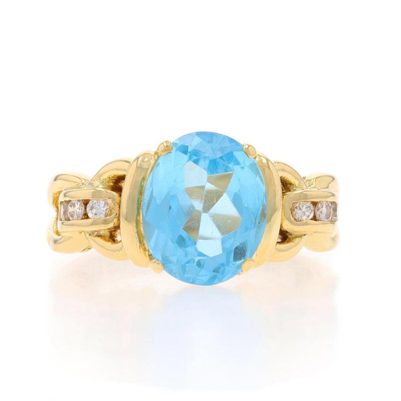 Size: 7 1/2
Sizing Fee: Up 1 size for $80 or Down 1/2 a size for $60

Brand: Le Vian

Metal Content: 18k Yellow Gold

Stone Information

Natural Blue Topaz
Treatment: Routinely Enhanced
Carat(s): 4.04ct
Cut: Oval

Natural Diamonds
Carat(s):