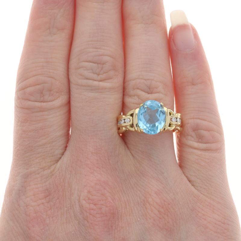 Oval Cut Le Vian Blue Topaz Diamond Ring - Yellow Gold 18k Oval 4.20ctw For Sale