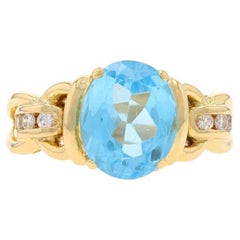 Le Vian Blue Topaz Diamond Ring - Yellow Gold 18k Oval 4.20ctw
