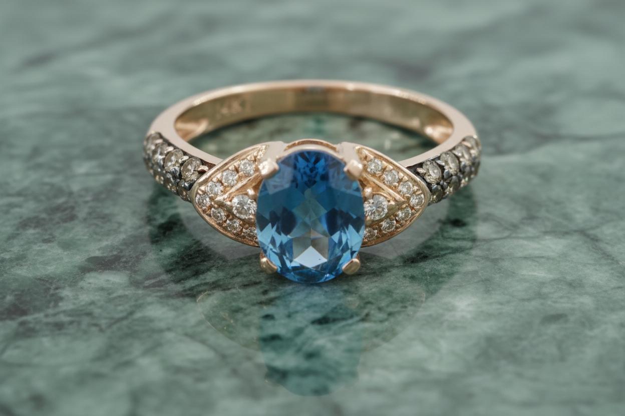 Le Vian Blauer Topas, Nude & Schokolade Diamant Ring in 14K Gold (Zeitgenössisch) im Angebot