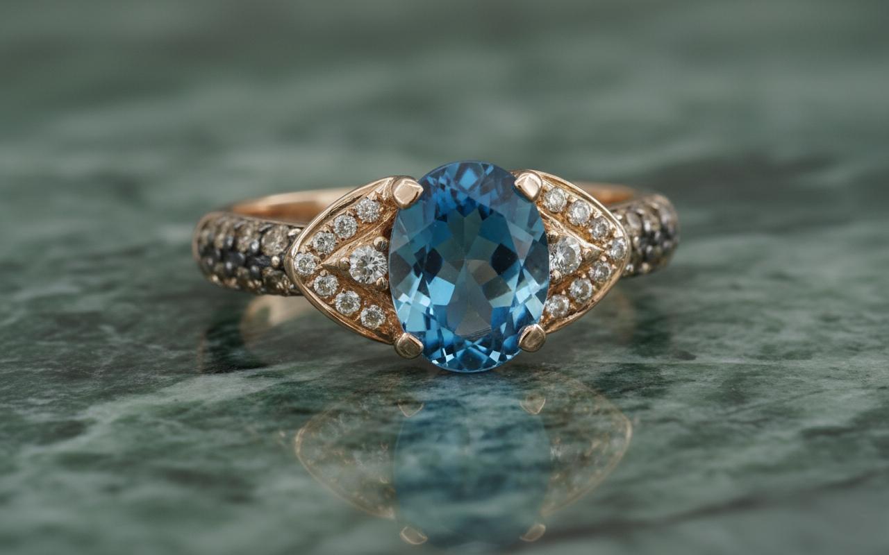 Le Vian Blauer Topas, Nude & Schokolade Diamant Ring in 14K Gold (Ovalschliff) im Angebot