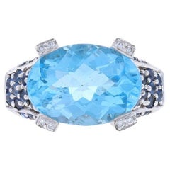 Le Vian Blue Topaz Sapphire Dia Cocktail Ring - White Gold 14k Oval 11.04ctw
