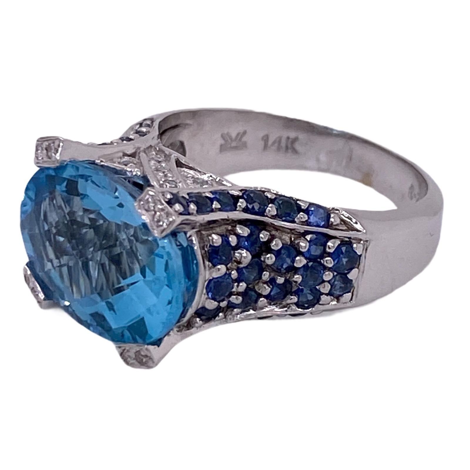 Women's Le Vian Blue Topaz Sapphire Diamond 14 Karat White Gold Cocktail Ring