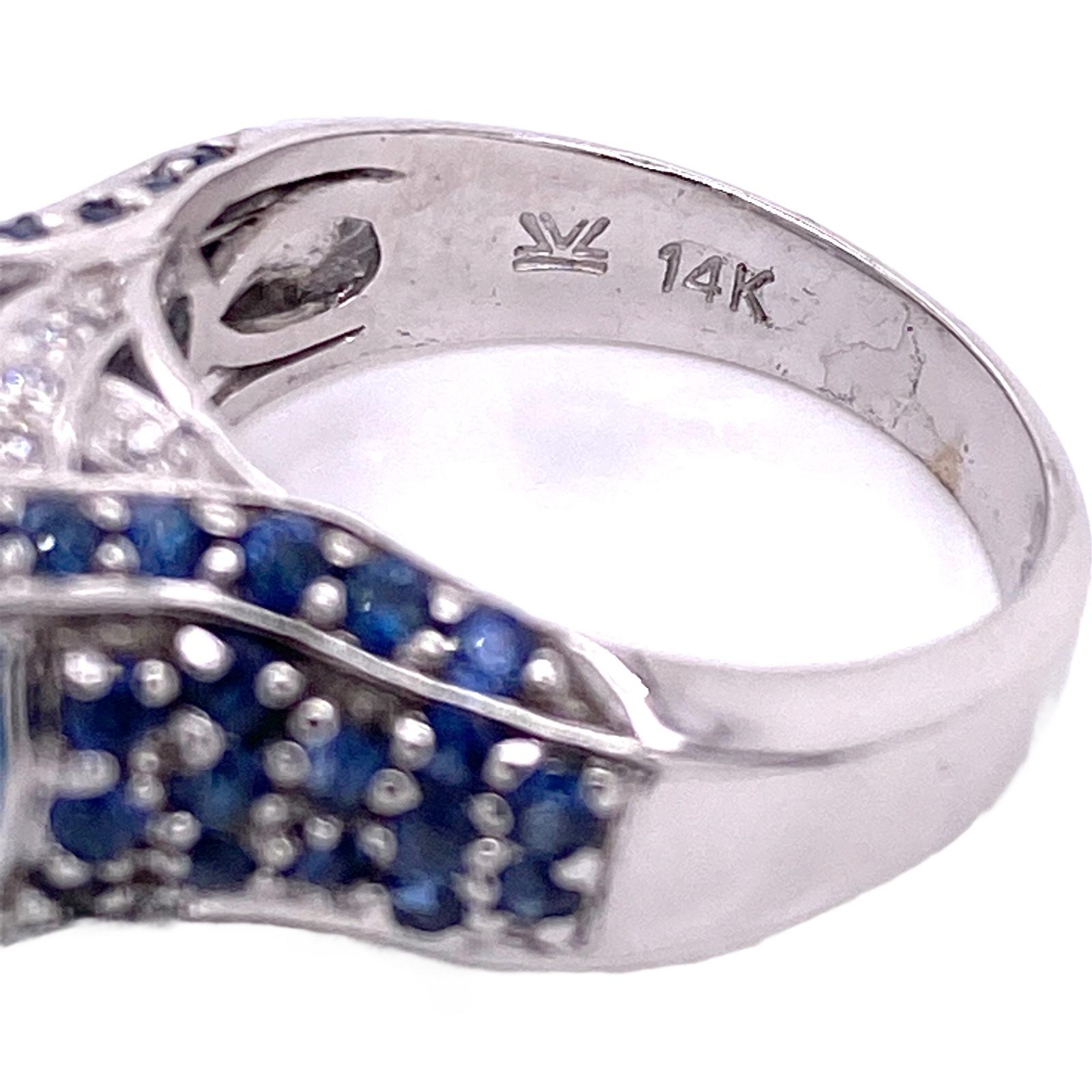 Le Vian Blue Topaz Sapphire Diamond 14 Karat White Gold Cocktail Ring 1
