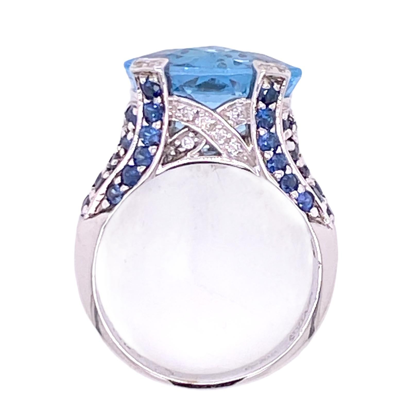 Le Vian Blue Topaz Sapphire Diamond 14 Karat White Gold Cocktail Ring 3