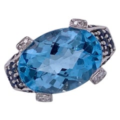 Le Vian Blue Topaz Sapphire Diamond 14 Karat White Gold Cocktail Ring