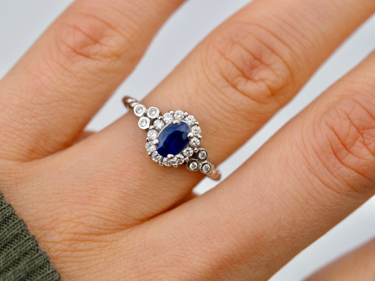 Le Vian Blueberry Sapphire and Diamond Halo Ring in 14 Karat White Gold In Excellent Condition For Sale In Addison, TX
