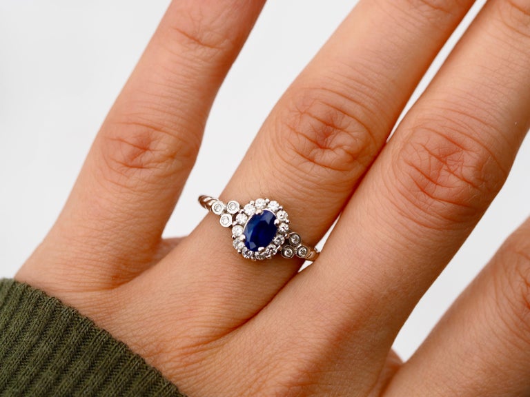 Women's or Men's Le Vian Blueberry Sapphire and Diamond Halo Ring in 14 Karat White Gold For Sale