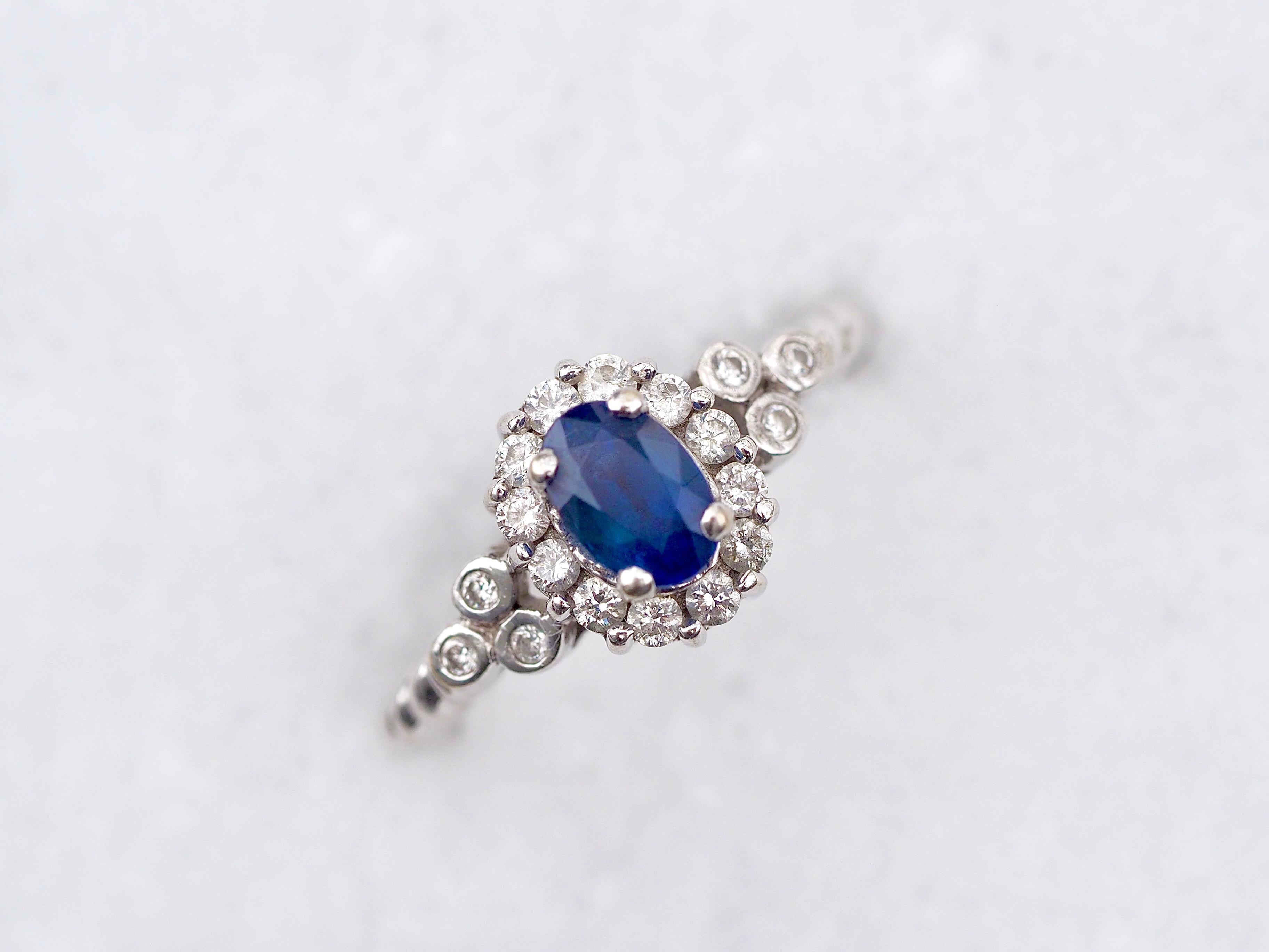 Round Cut Le Vian Blueberry Sapphire and Diamond Halo Ring in 14 Karat White Gold For Sale