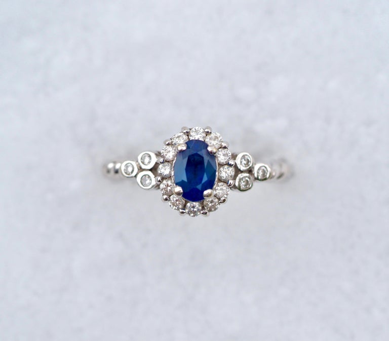 Le Vian Blueberry Sapphire and Diamond Halo Ring in 14 Karat White Gold For Sale 2