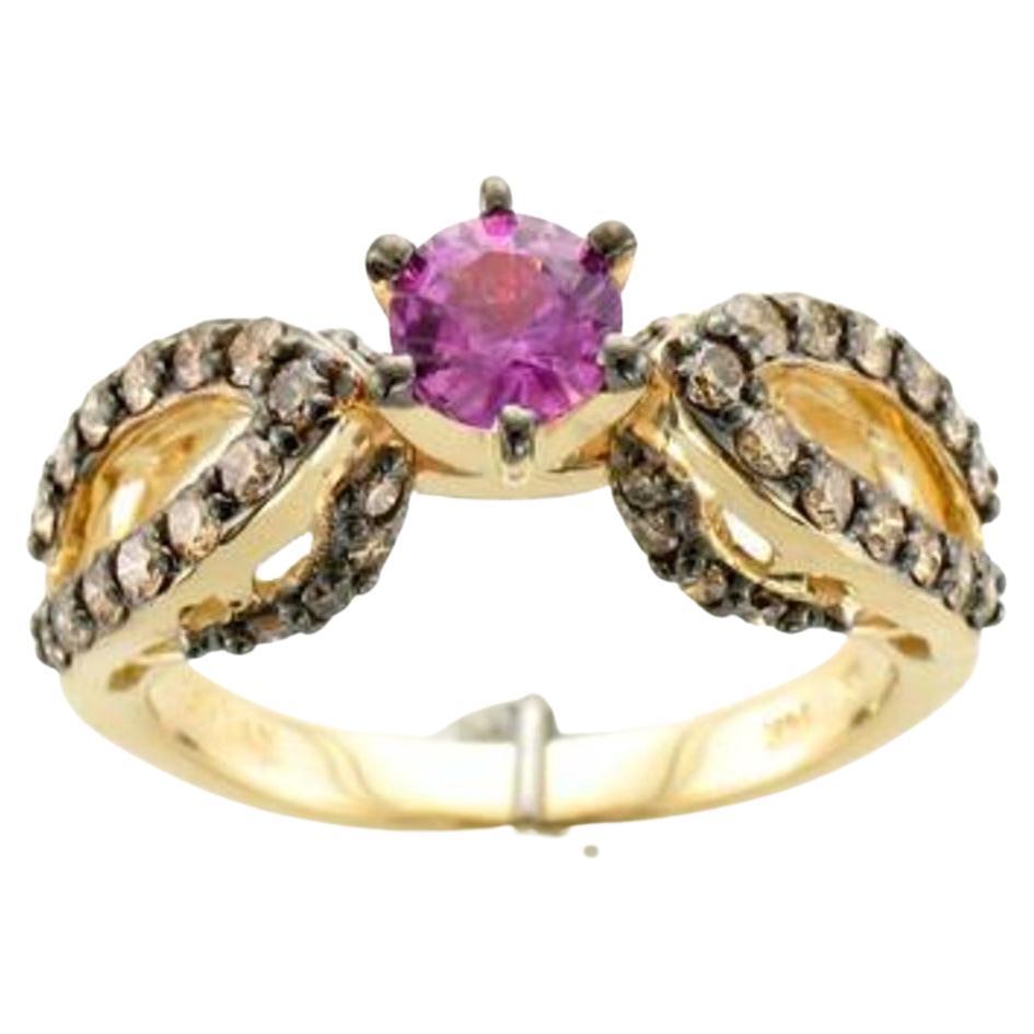 Le Vian Bridal Ring Featuring Purple Sapphire Chocolate Diamonds Set in 14k For Sale