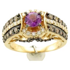 Bague de mariée Le Vian avec saphir violet et diamants chocolat , Vanilla 