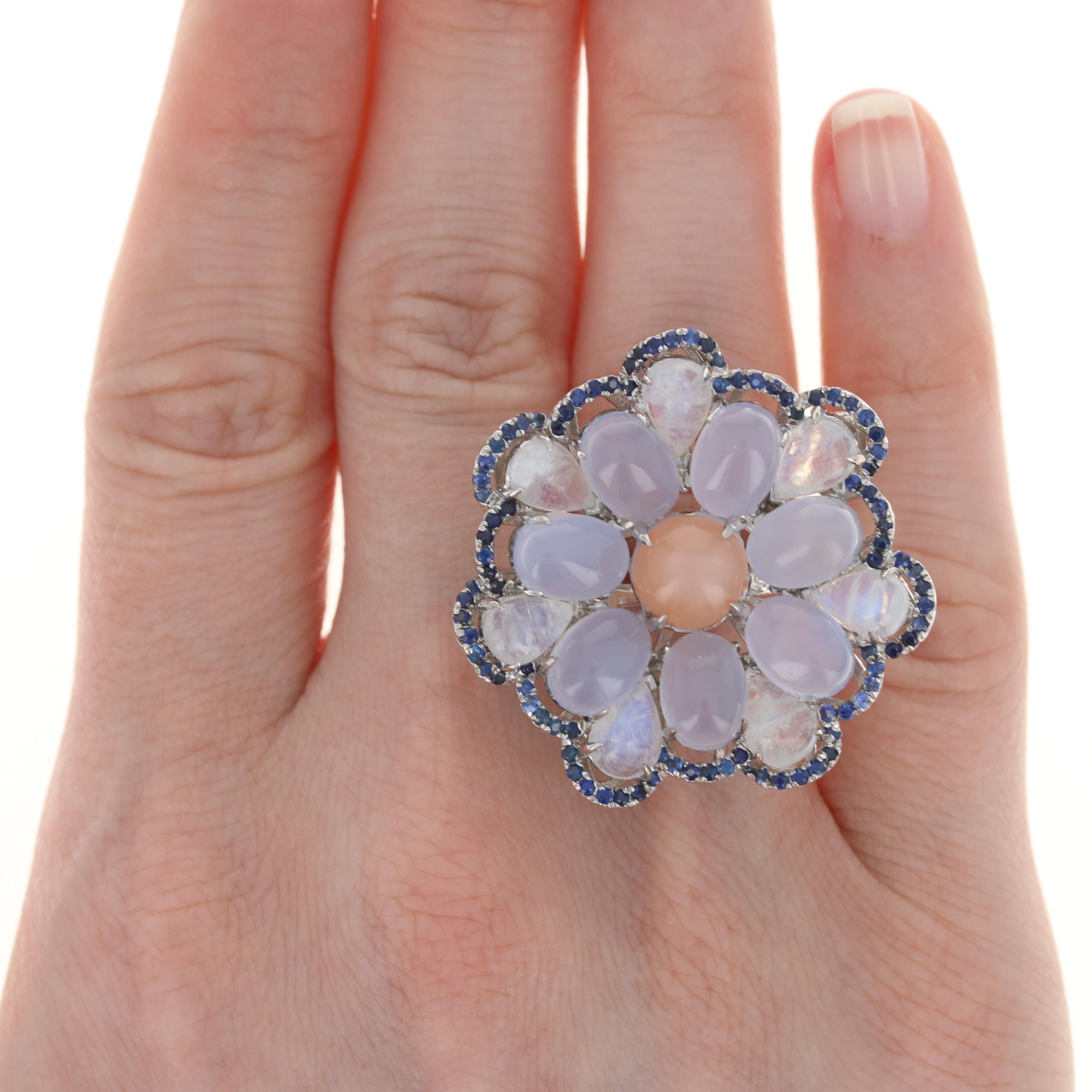 Le Vian Carlo Viani Moonstone Chalcedony Sapphire Flower Halo Ring-925 17.45ctw 2