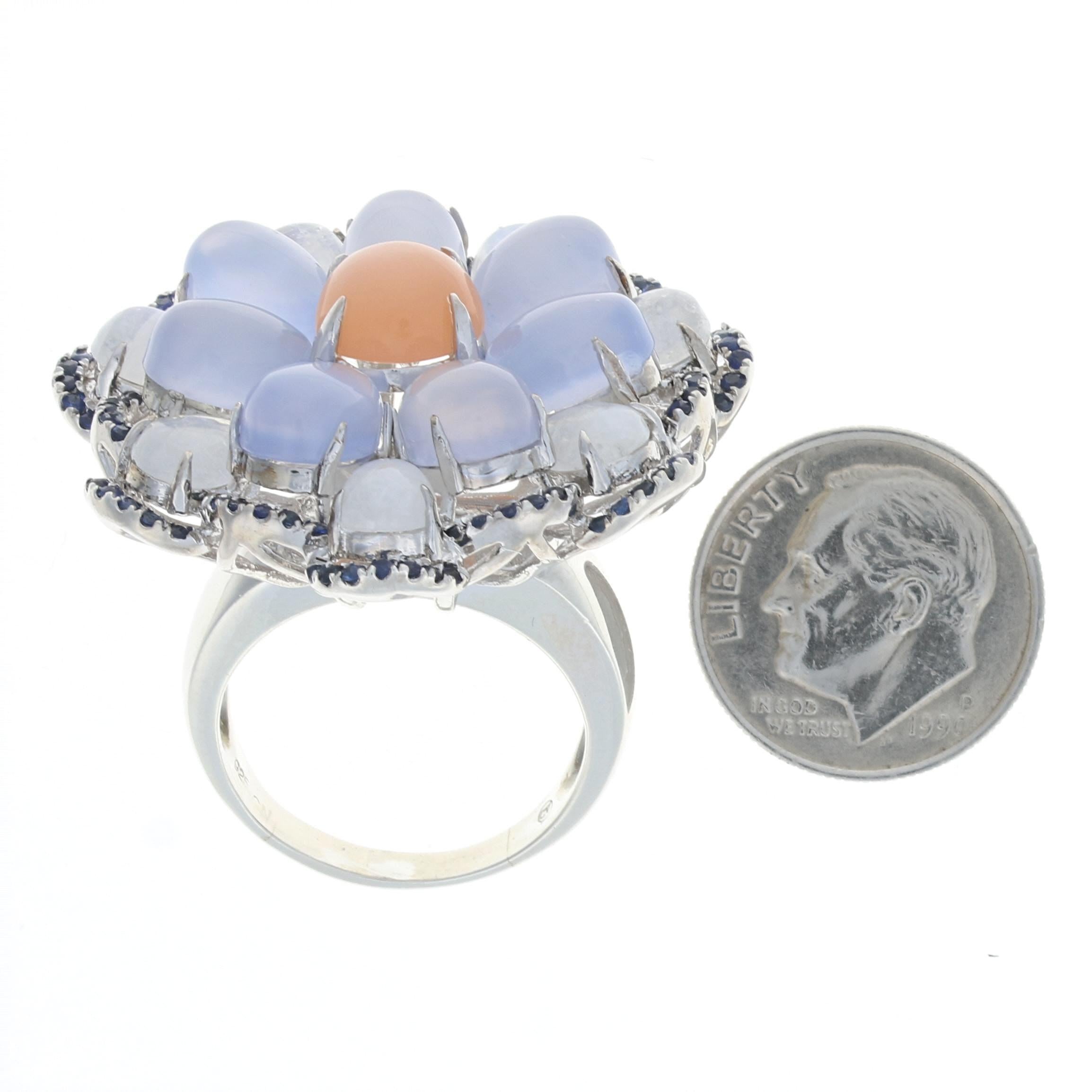 Le Vian Carlo Viani Moonstone Chalcedony Sapphire Flower Halo Ring-925 17.45ctw 5