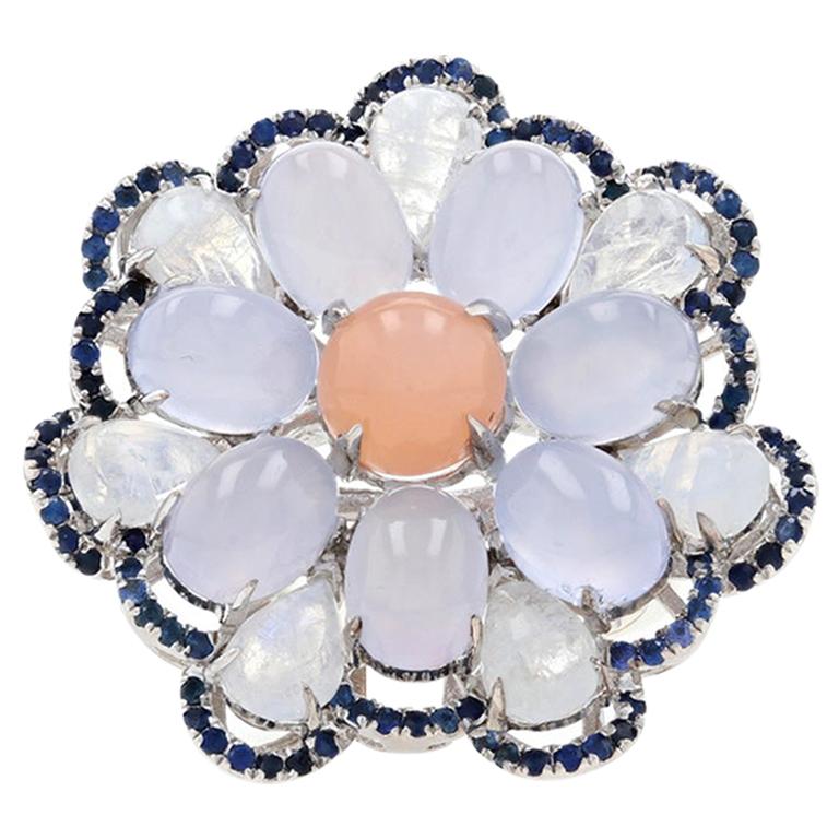 Le Vian Carlo Viani Moonstone Chalcedony Sapphire Flower Halo Ring-925 17.45ctw