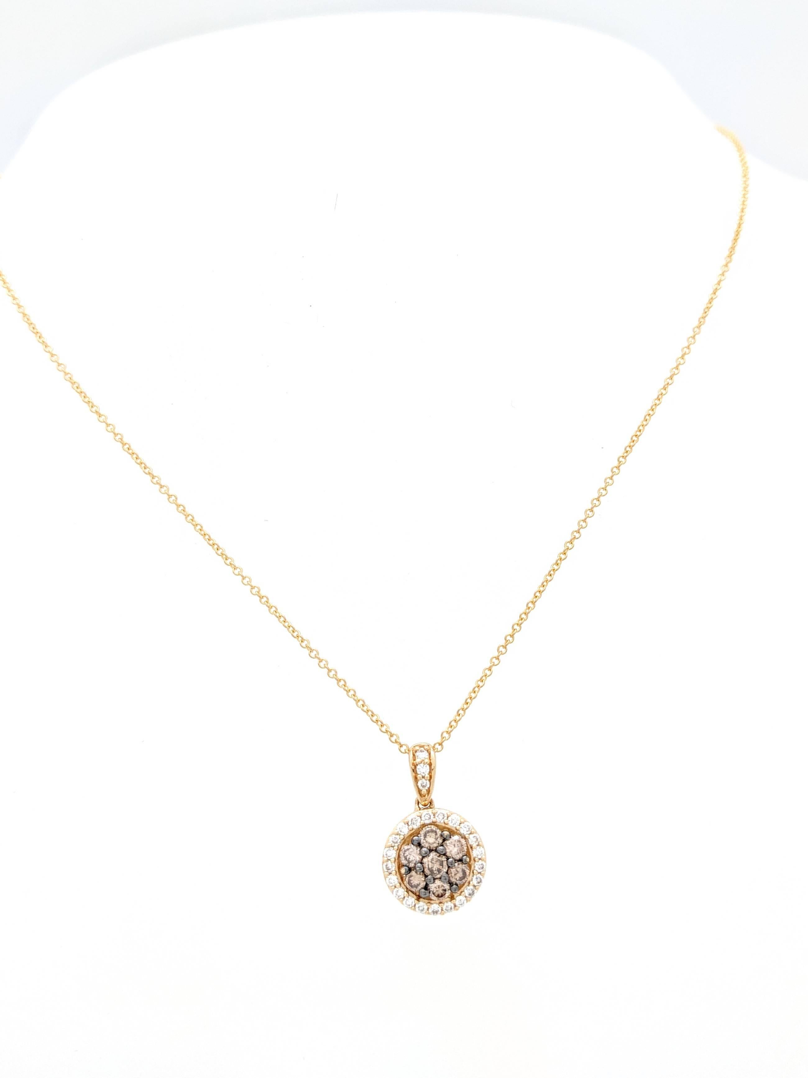 Le Vian Champagne Diamond Halo Pendant Necklace .50ctw in 14K Yellow Gold 18