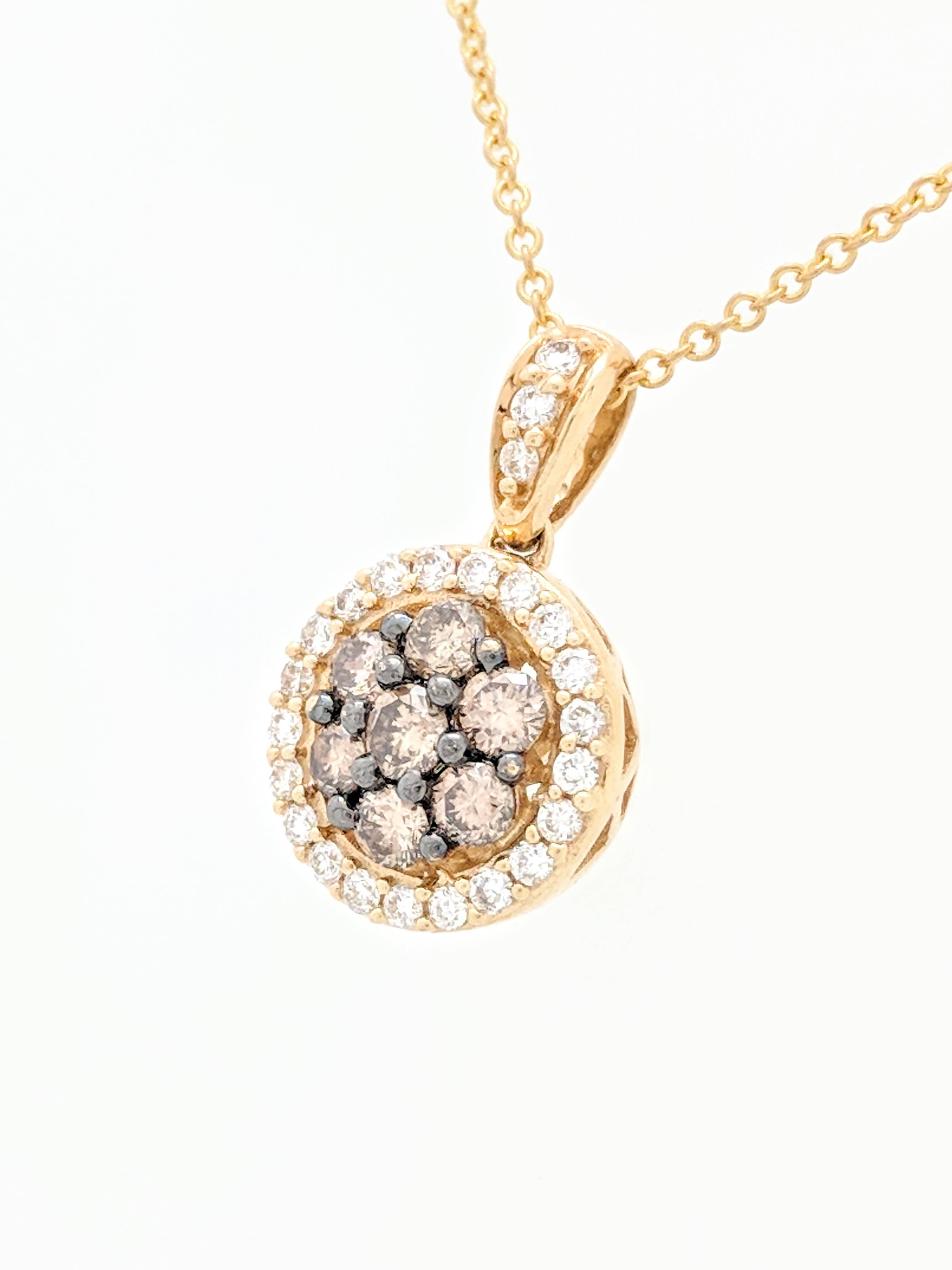 Le Vian Champagne Diamond Halo Pendant Necklace .50 Carat in 14 Karat Gold In Excellent Condition In Gainesville, FL