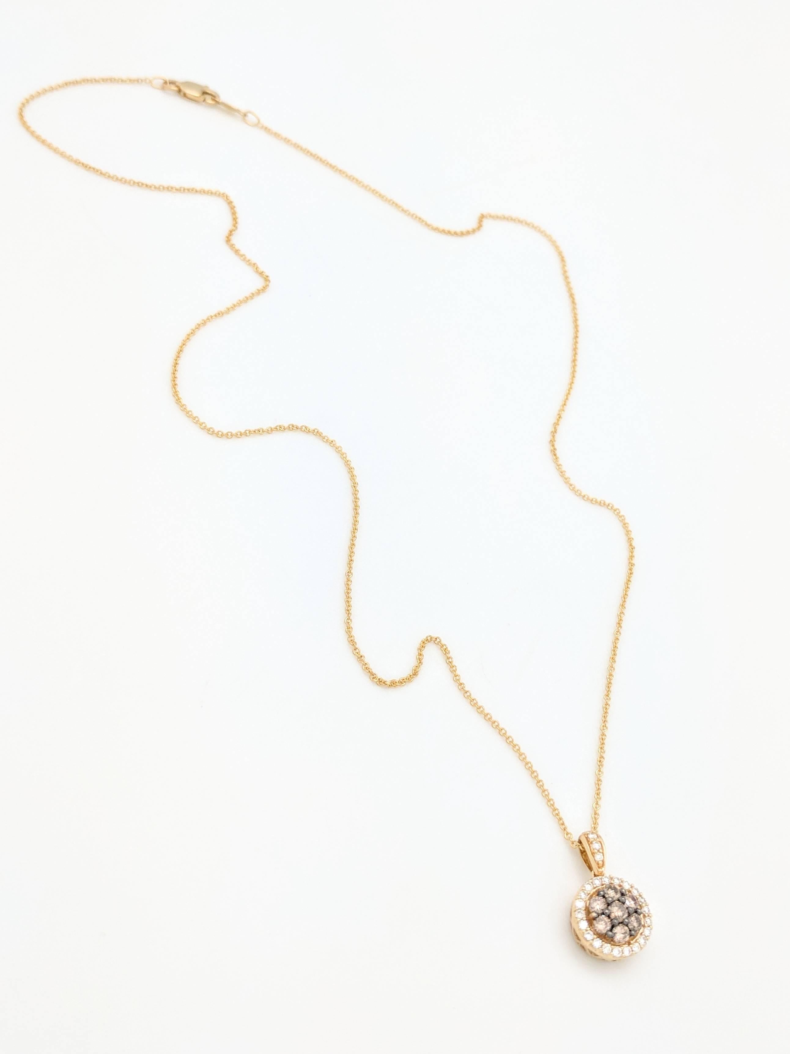 Women's Le Vian Champagne Diamond Halo Pendant Necklace .50 Carat in 14 Karat Gold