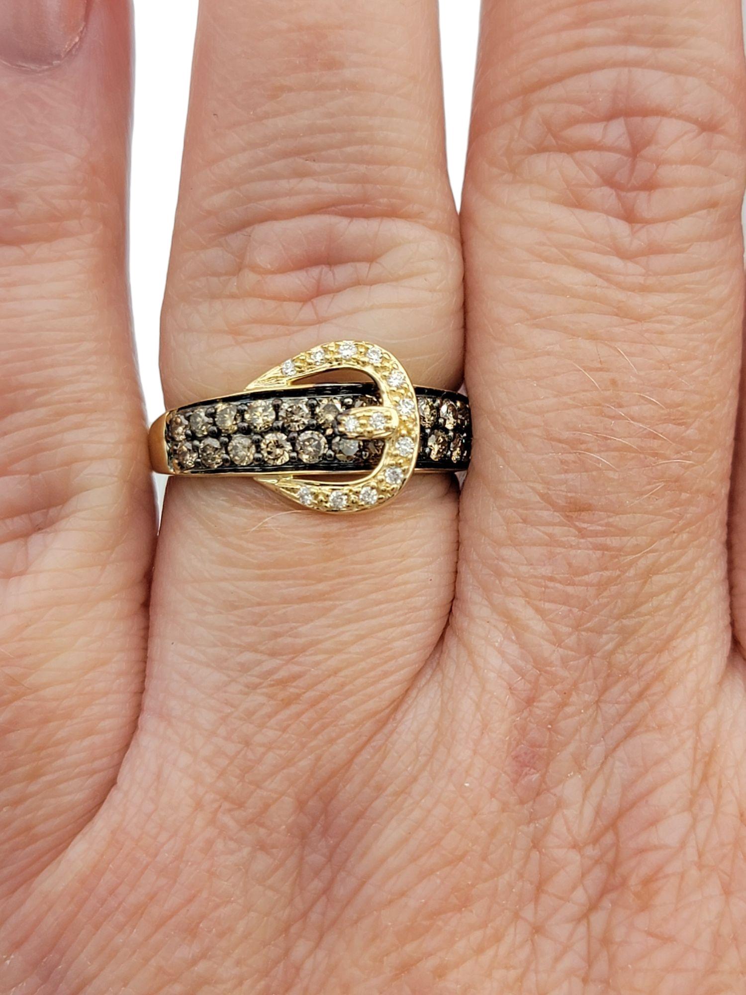 Le Vian Chocolate and White Diamond Belt Buckle Band Ring in 14K Yellow Gold For Sale 4