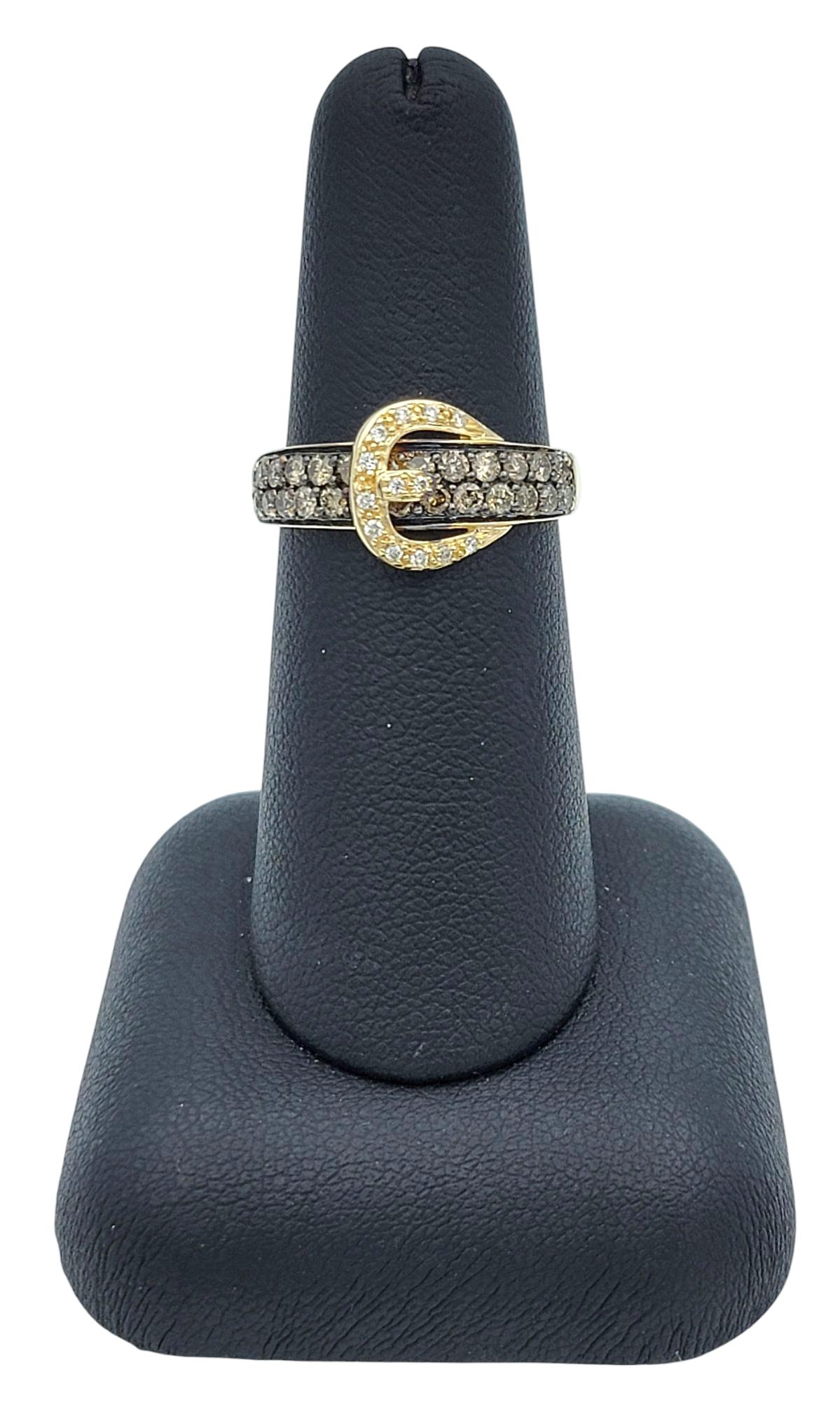 Le Vian Chocolate and White Diamond Belt Buckle Band Ring in 14K Yellow Gold For Sale 5